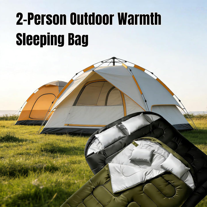 Doppelschlafsack 2P 220x150cm, 3-in-1 Deckenschlafsack teilbar in 2 Einzelsäcken, wasserdichter Camp
