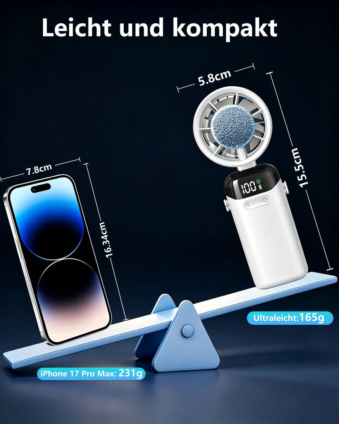 DDKJ Handventilator, Tragbarer Turbo Mini Ventilator mit Kühlung, 4000mAh(10Std.) & LED-Anzeige, 5 S