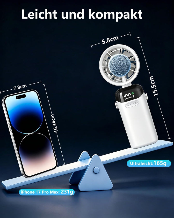 DDKJ Handventilator, Tragbarer Turbo Mini Ventilator mit Kühlung, 4000mAh(10Std.) & LED-Anzeige, 5 S
