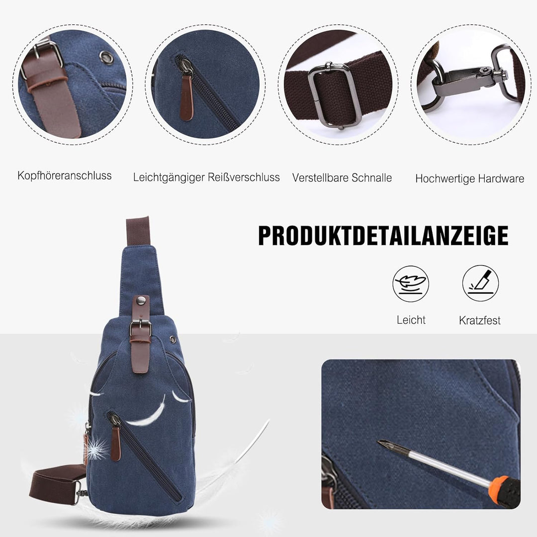 FANDARE Sling Bag mit Kopfhöreröffnung Studenten Party Outdoor Multifunktional Umhängetasche Damen/H