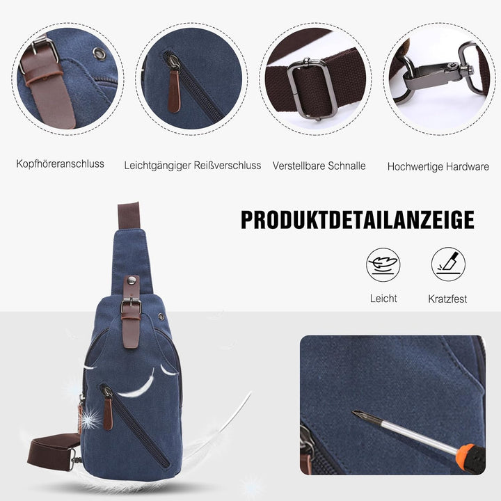 FANDARE Sling Bag mit Kopfhöreröffnung Studenten Party Outdoor Multifunktional Umhängetasche Damen/H