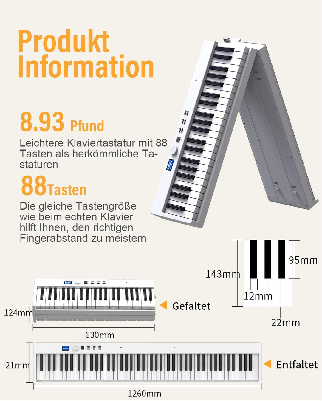 OYAYO Piano 88 Tasten Klaviertastatur Unterstützung Beleuchtete Tastatur und MIDI Bluetooth, Digital