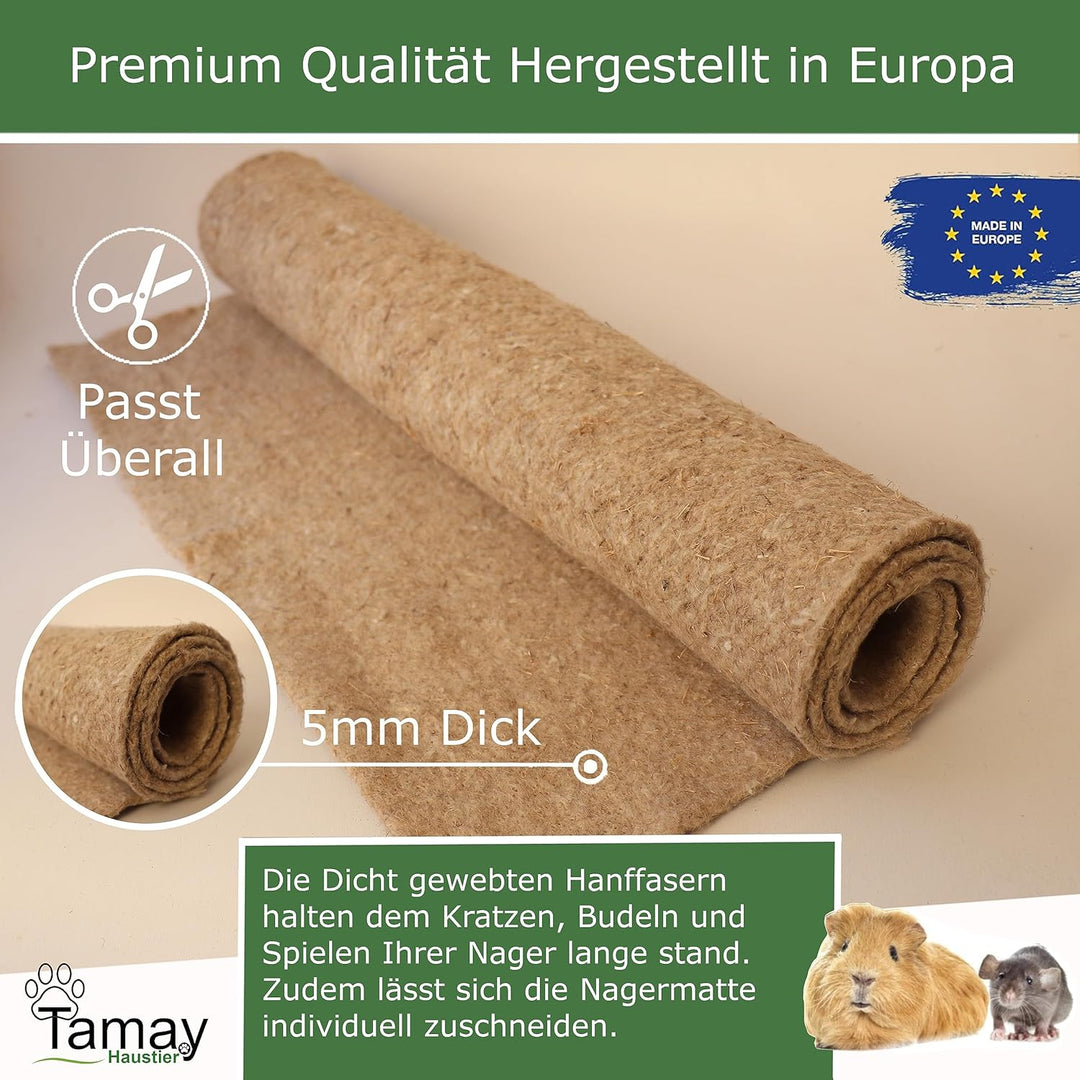 Tamay Nagermatten aus 100% Hanf, 100 x 50cm I Premium Nagerteppich als staubfreie Käfig Bodenbeckung