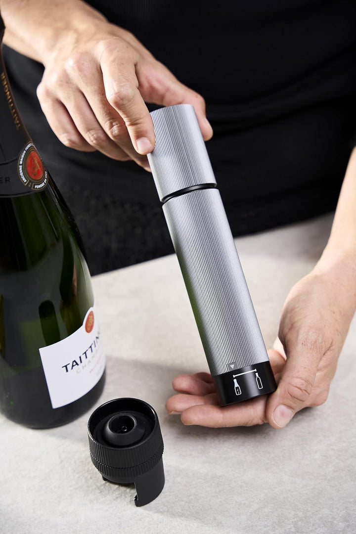 2in1 Vakuumpumpe für Wein & Champagner, 20 cm, Aluminium Karbonfarben Manuelle, Karbonfarben Manuell