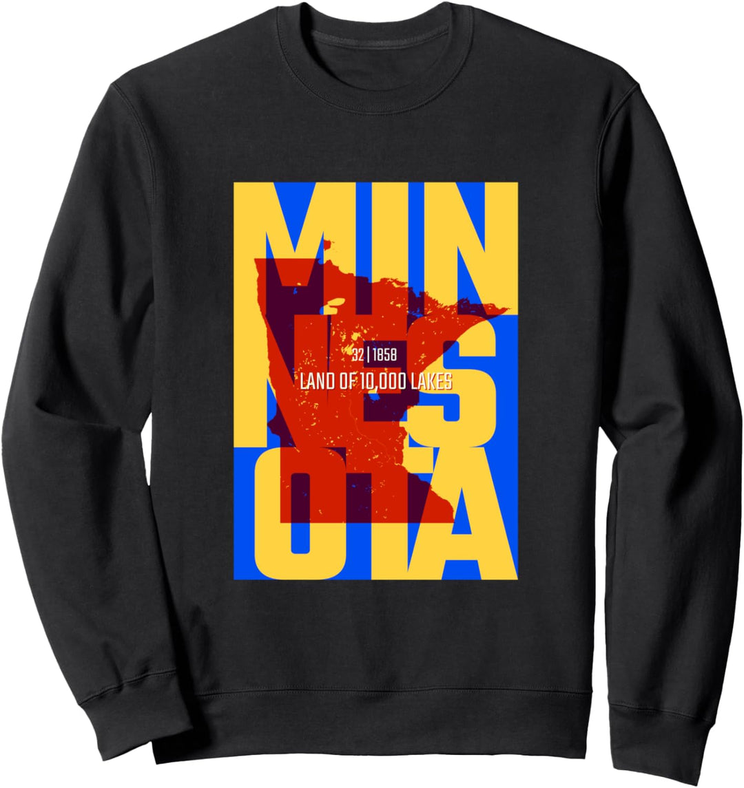 Cool Minnesota Map The Land Of 10000 Lakes North Star State Sweatshirt