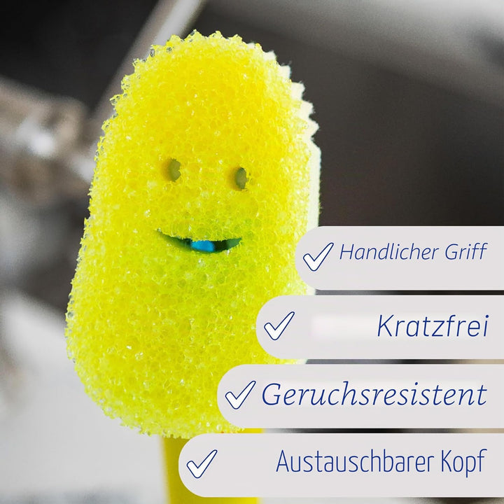 Scrub Daddy Dish Daddy Spülschwamm mit Spülmittelspender, Nachfüllköpfe, Schwamm und Anschlusskopf