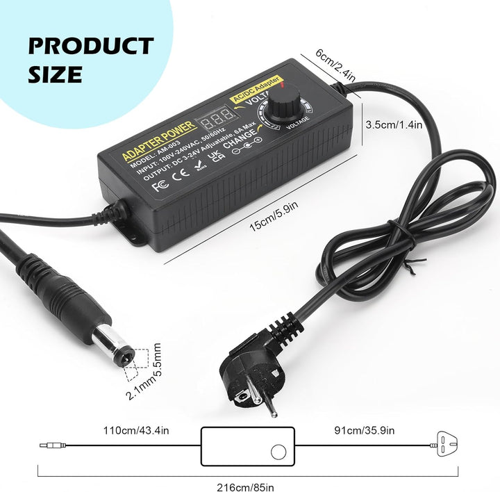144W Universal Einstellbares Netzteil Adapter 100V-240V AC to DC 3V-24V 6A Konverter Netzteil,Einste