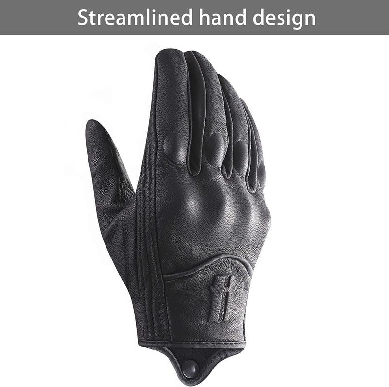 Harssidanzar Herren Vollfinger Ziegenleder Leder Touchscreen Motorradhandschuhe GM028E XS Schwarz(ak