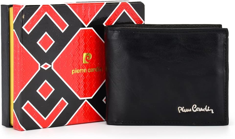 Pierre Cardin Herren Geldbörse aus echtem Leder mit Kartenfächern Münzfach Elegantes Schwarz, Elegan