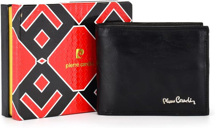 Pierre Cardin Herren Geldbörse aus echtem Leder mit Kartenfächern Münzfach Elegantes Schwarz, Elegan
