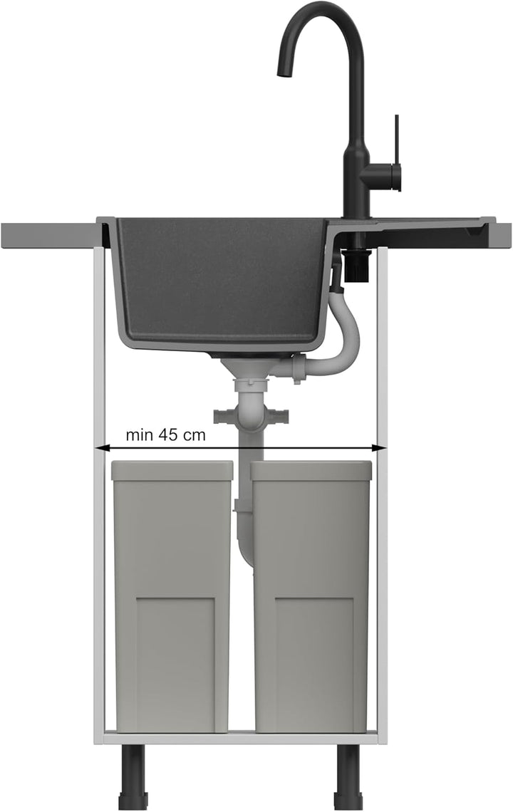 QUADRON | MORGAN 116 | Granitspüle | 1-Becken-Einbau | Masse: 62 x 50 x 22 cm | Schrankunterbau von: