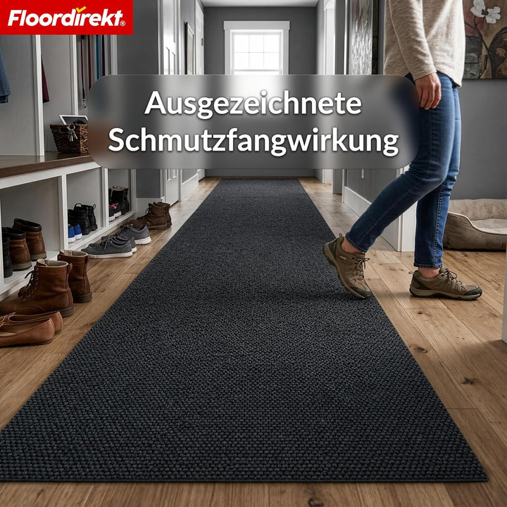 Floordirekt Schmutzfangmatte Anthrazit 67x150cm Hong Kong Pro – rutschfeste Sauberlaufmatte mit TPE-