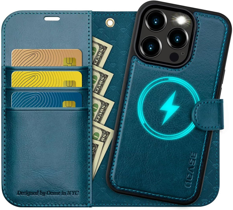 OCASE iPhone 15 Pro Hülle(2in1) Leder Stossfestes Case [Abnehmbare magnetische Hülle] [Kabelloses La