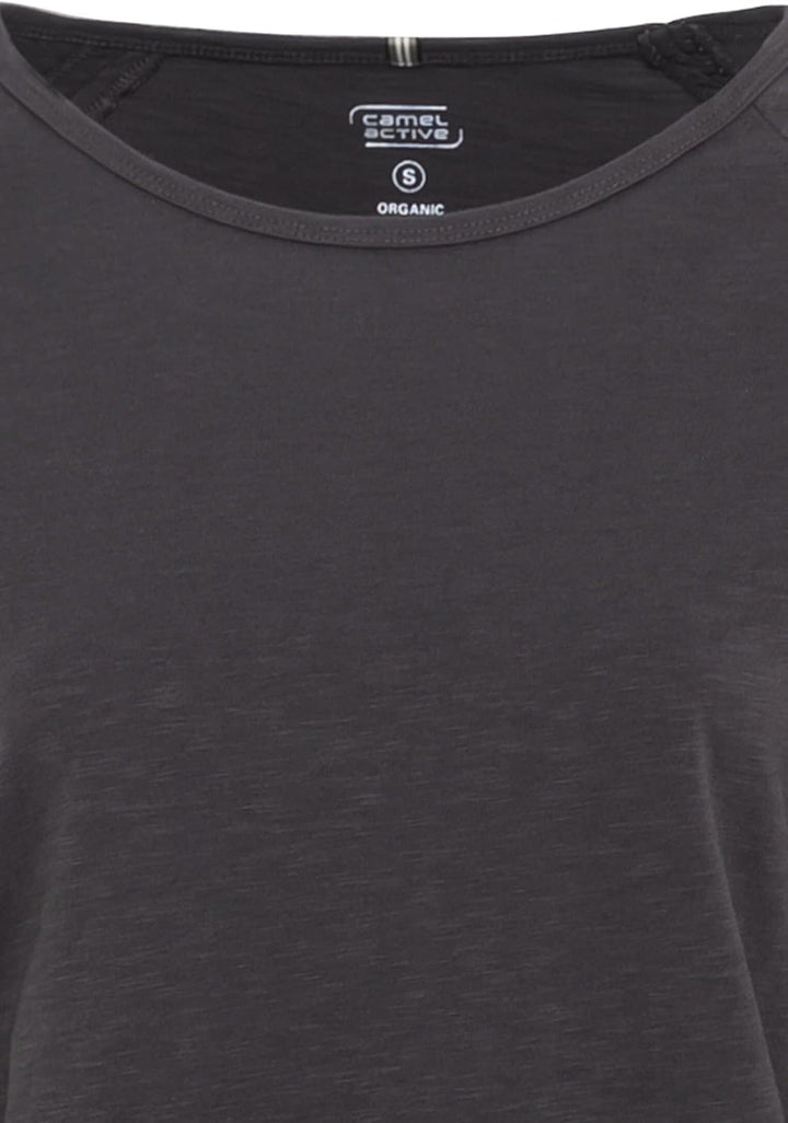 camel active Damen Basic Langarm T-Shirt mit Rundhalsausschnitt aus Reiner Baumwolle, Dunkelgrau