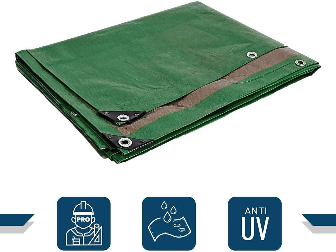 Schutzplane 2x3 m - TECPLAST 250MU - Grün und Braun - Hohe Leistung - wasserdichte Plane - Anti UV-b