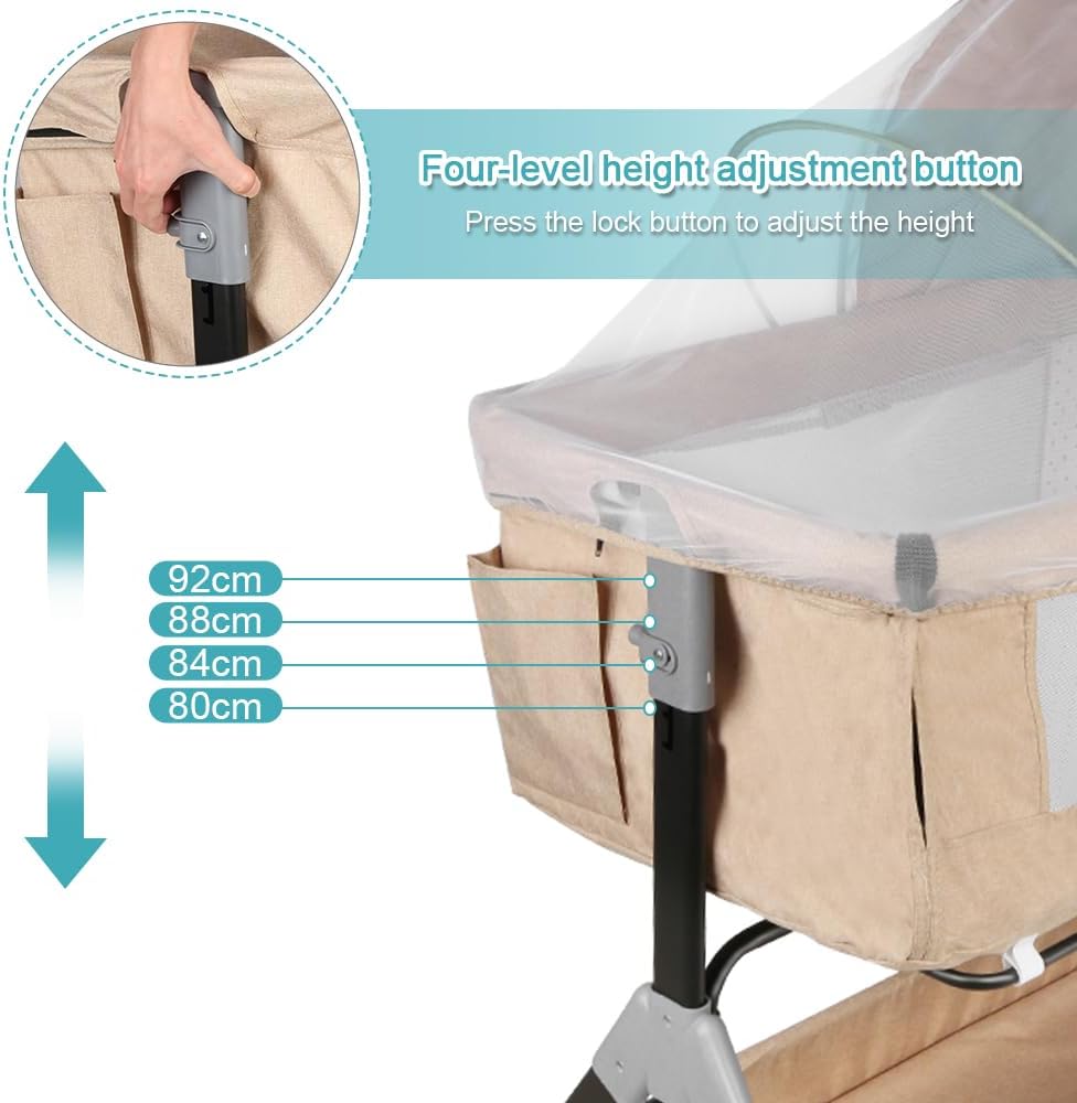 Kedia Babybett mit Moskitonetz, Babybett und Reisebett mit Rollen, Babybett für Neugeborene, Höhenve