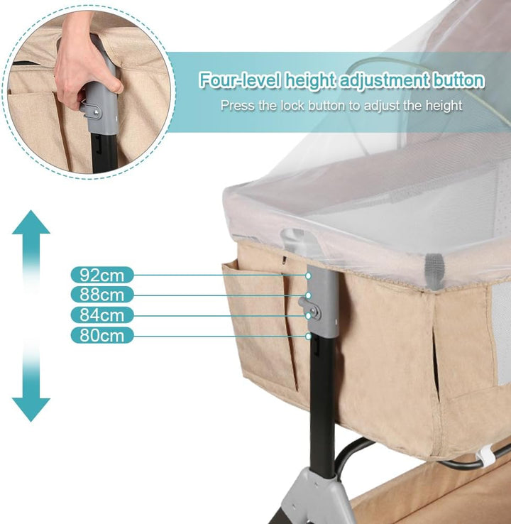 Kedia Babybett mit Moskitonetz, Babybett und Reisebett mit Rollen, Babybett für Neugeborene, Höhenve
