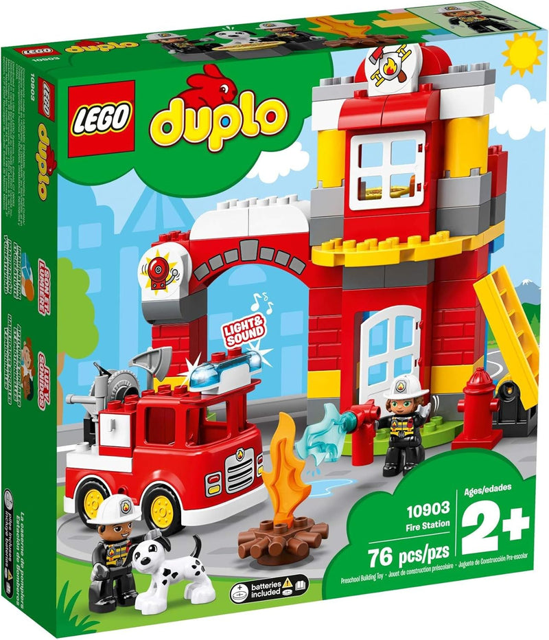 LEGO 10903 DUPLO Feuerwehrwache mit Feuerwehrauto und Feuerwehrmann-Figuren, Motorikspielzeug, Feuer