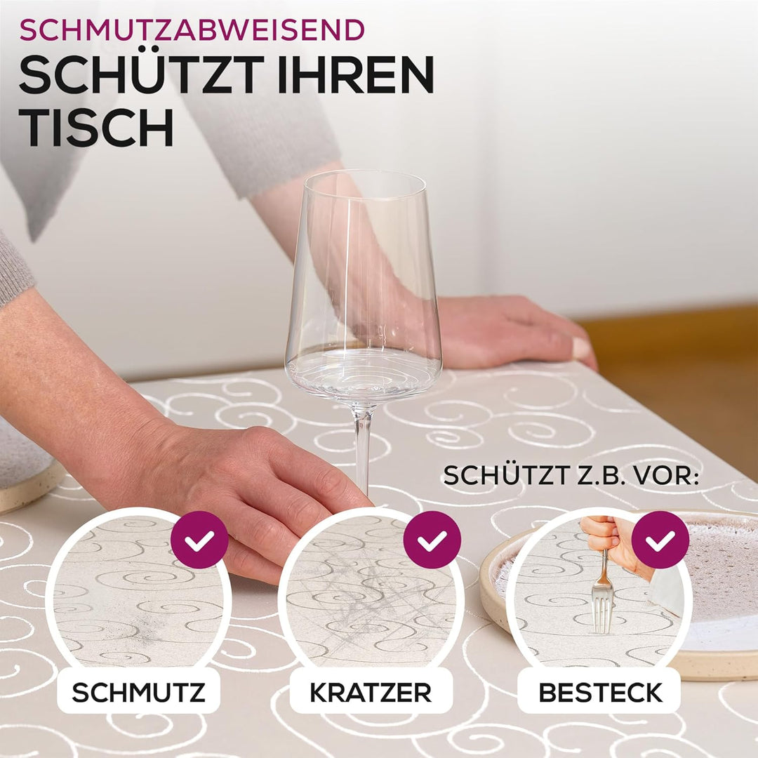 BEAUTEX Tischdecke Damast Ornamente - Bügelfreies Tischtuch - Fleckabweisende, Pflegeleichte Tischwä