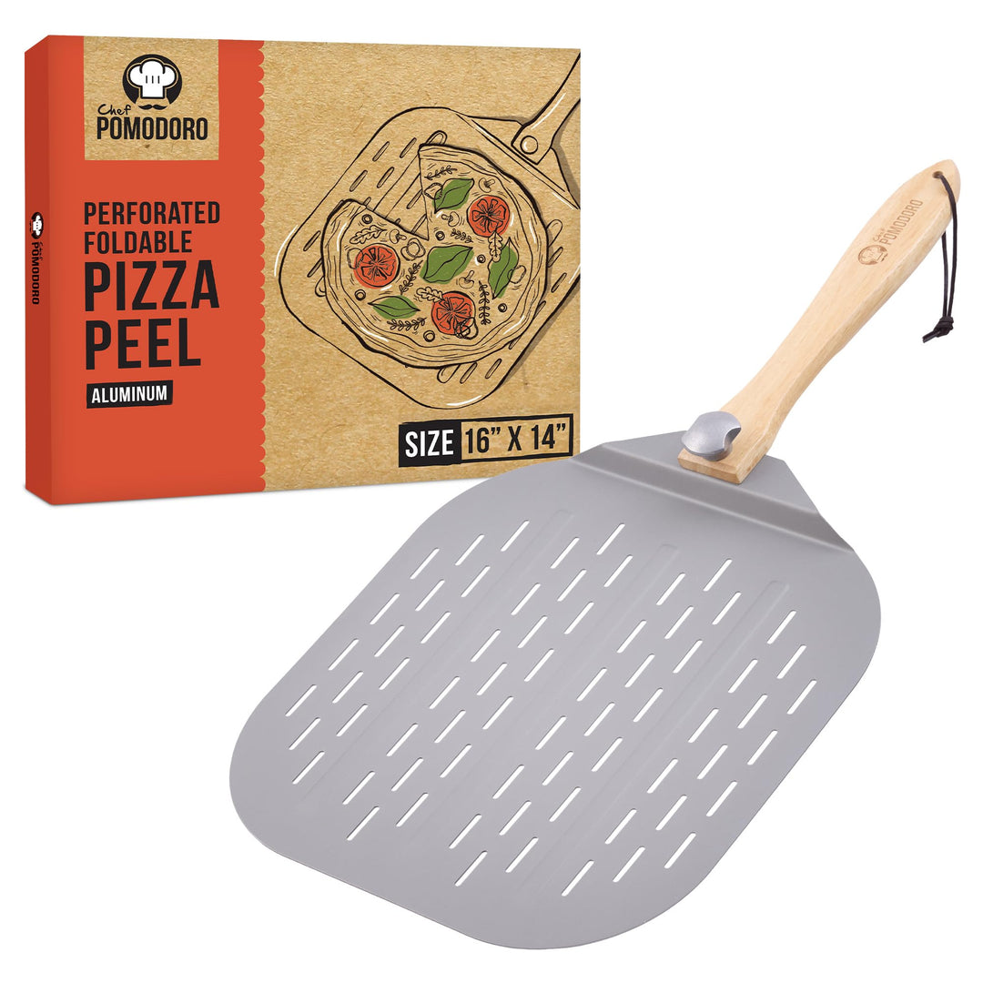 Chef Pomodoro - Pizzaschieber - Faltbarer Griff - Perforierte Aluminium Pizzaschaufel zum einfachen