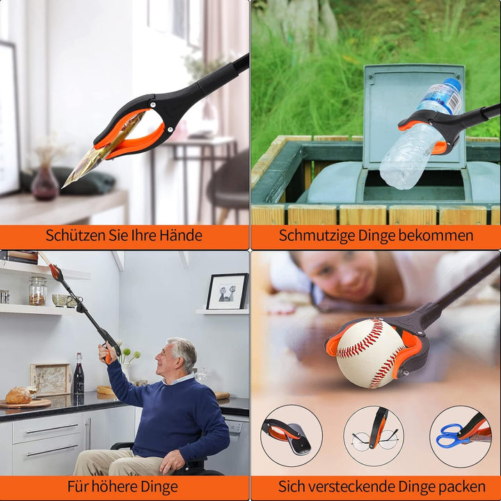 Jellas Faltbare Greifer, 0°- 180° abgewinkelter Arm, 360° drehbarer Kopf, 80cm Langer Greif-Werkzeug