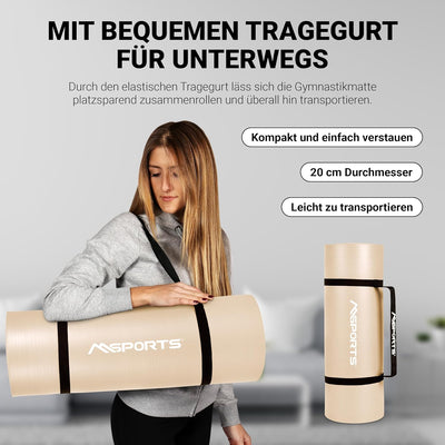 MSPORTS Gymnastikmatte | Yogamatte Premium rutschfest inkl. Tragegurt + Übungsposter + Workout App I