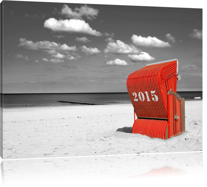 Pixxprint Strandkorb an der Nordsee 100x70cm Leinwandbild Wandbild Kunstdruck, 100x70
