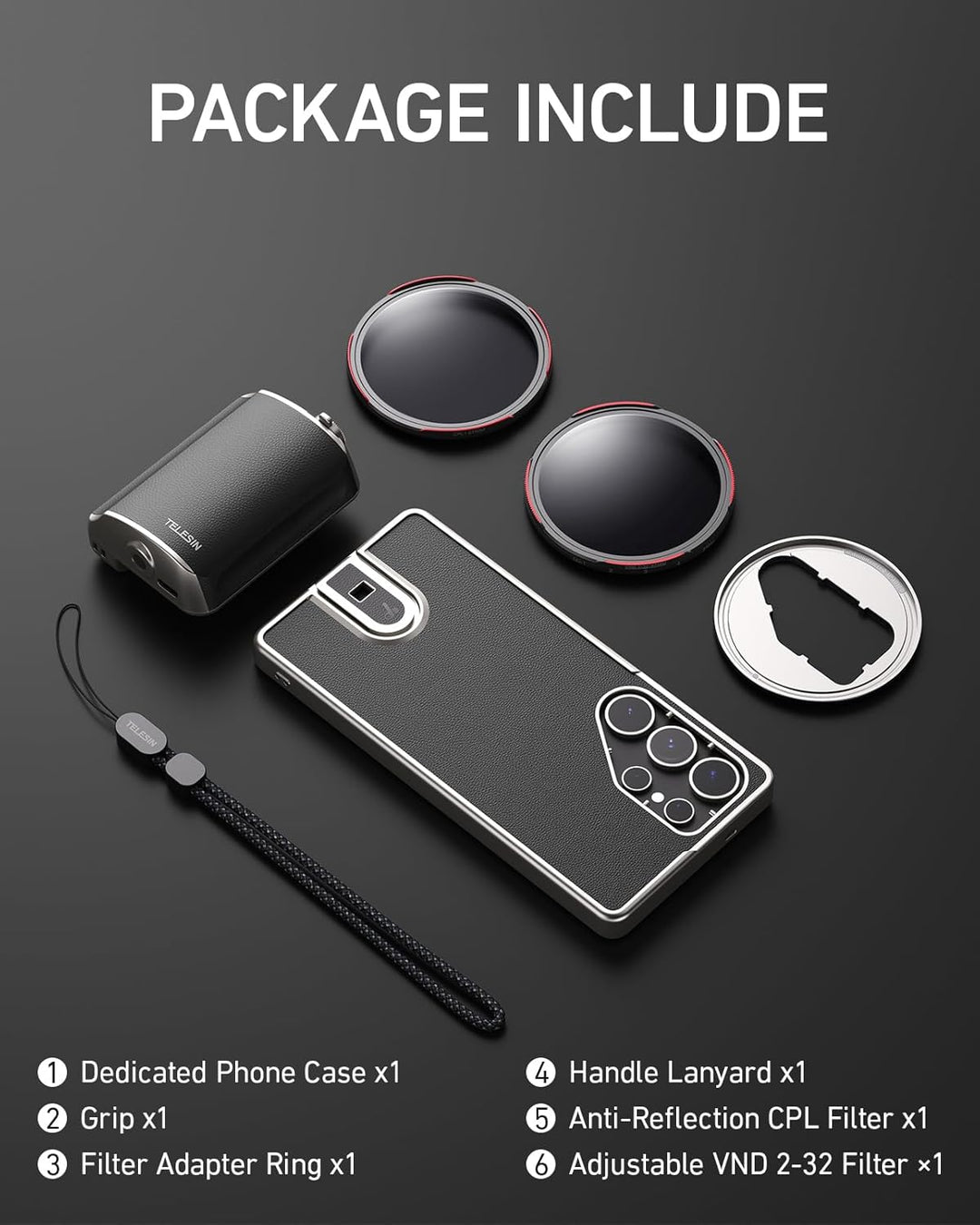 TELESIN Fun Shot Mastergrip Smartphone Kameragriff Fotografie Set (Griff + Smartphone Hülle + 67mm V