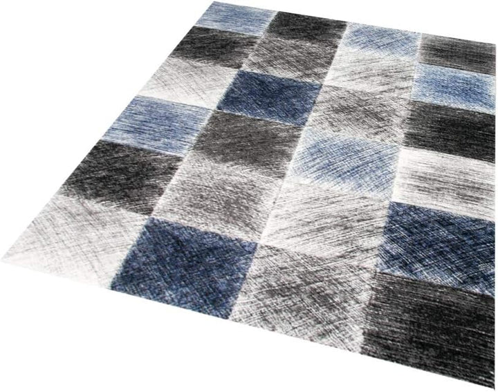 CARPETIA Teppich modern Wohnzimmerteppich karo blau grau schwarz Grösse 80x150 cm 80 x 150 cm, 80 x