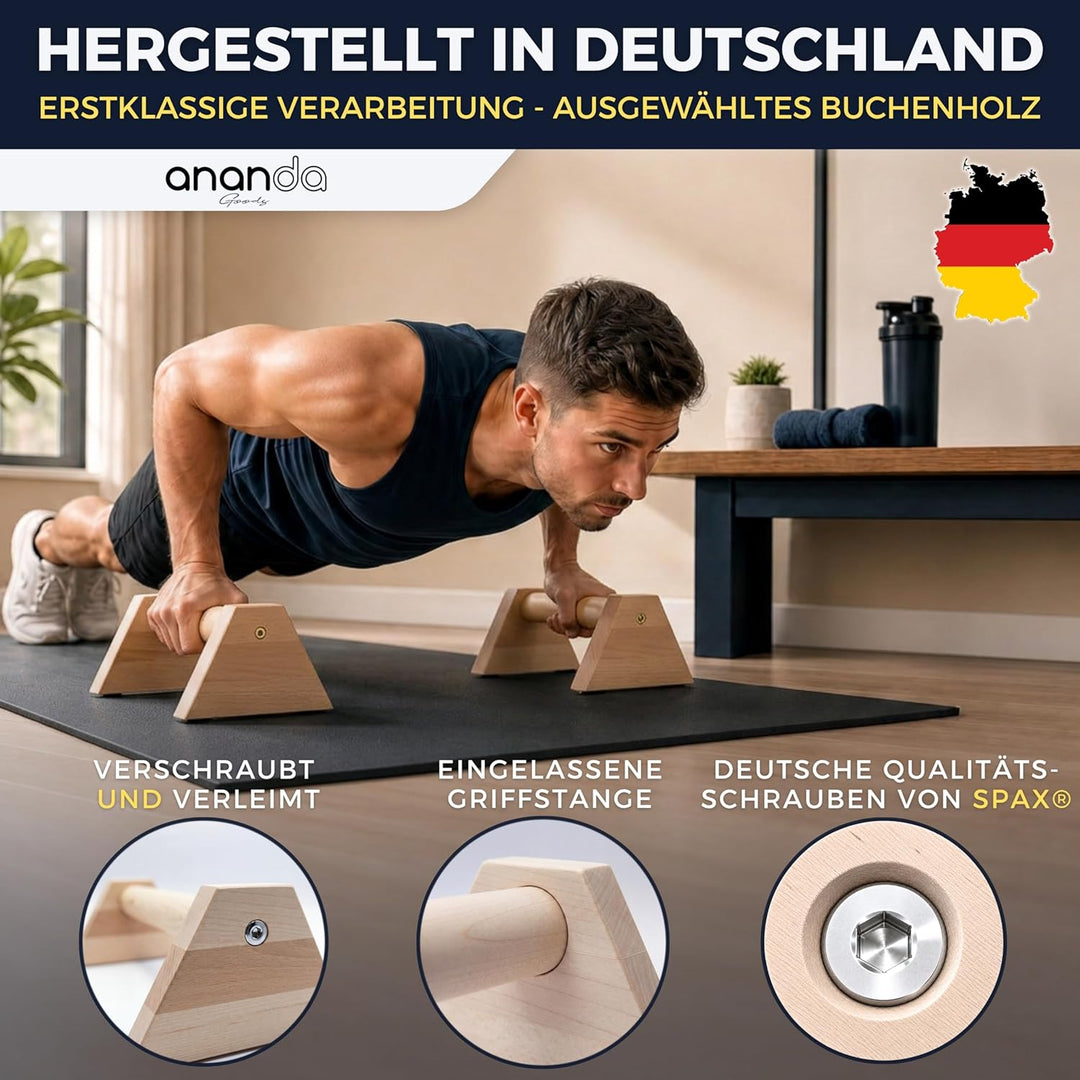 Liegestützgriffe aus Holz – XXL Parallettes Calisthenics Griffe & Push Up Bars, MADE IN GERMANY Hand