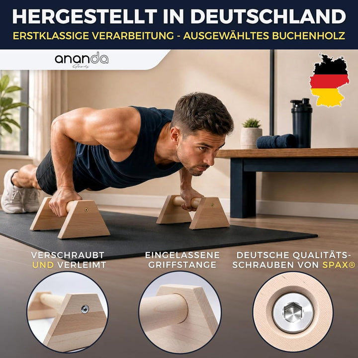 Liegestützgriffe aus Holz – XXL Parallettes Calisthenics Griffe & Push Up Bars, MADE IN GERMANY Hand