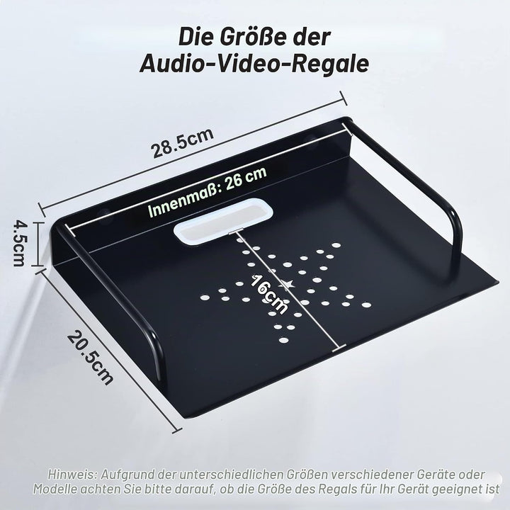 Wandregal Schwarz für Router Kleiner Beamer Wandhalterung, TV Boxen Halterung, Metall Regal Wand für