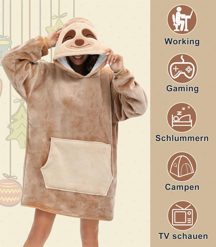 LATH.PIN Panda Übergrosse Decken-Hoodie Flanell mit Kapuze Pulloverdecke Sweatshirt Unisex Kapuzenpu
