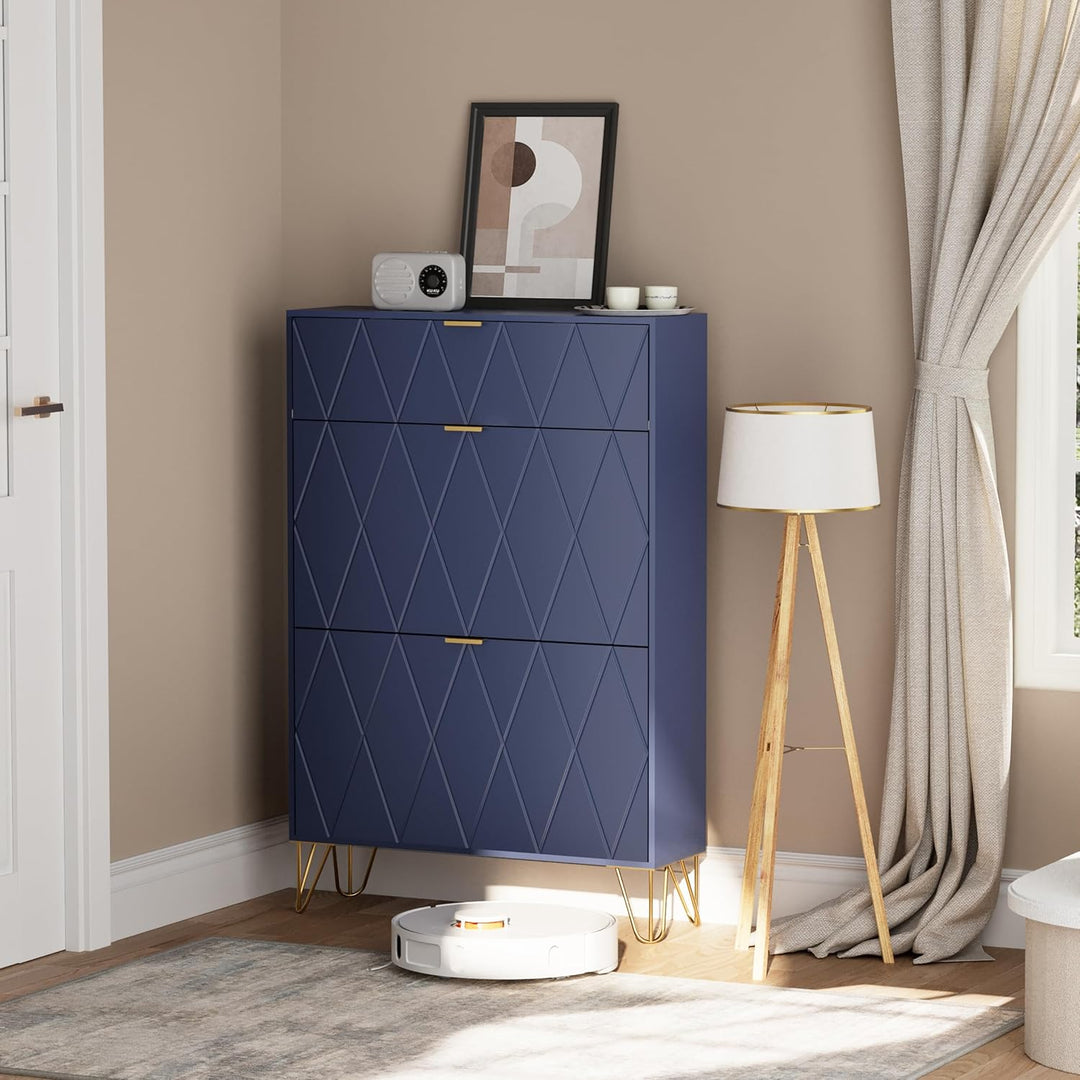 UEV Schuhschrank mit 2 Klappen, 80 x 24 x 120 cm für 16 Paar Schuhe mit 1 Schubladen, Schuhschrank B