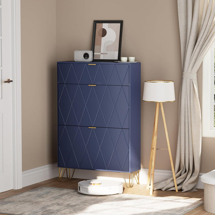 UEV Schuhschrank mit 2 Klappen, 80 x 24 x 120 cm für 16 Paar Schuhe mit 1 Schubladen, Schuhschrank B