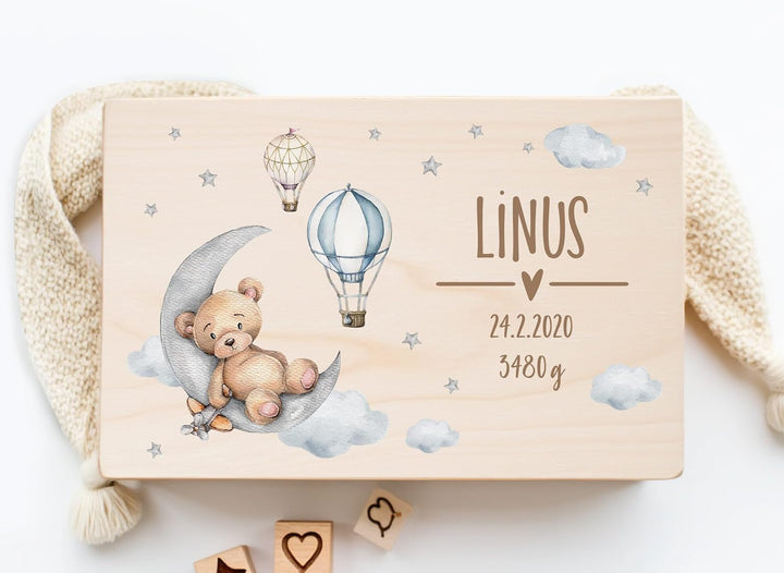 Little Deco Personalisierte Erinnerungsbox Baby Holzkiste mit Deckel | L - 40 x 30 x 22 cm | Erinner