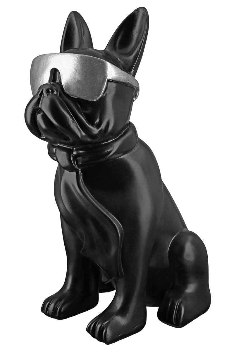 Casablanca Figur Skulptur Hund - Mops - schwarz mit Silberne Brille - Höhe 35 cm Höhe 35 cm Schwarz,