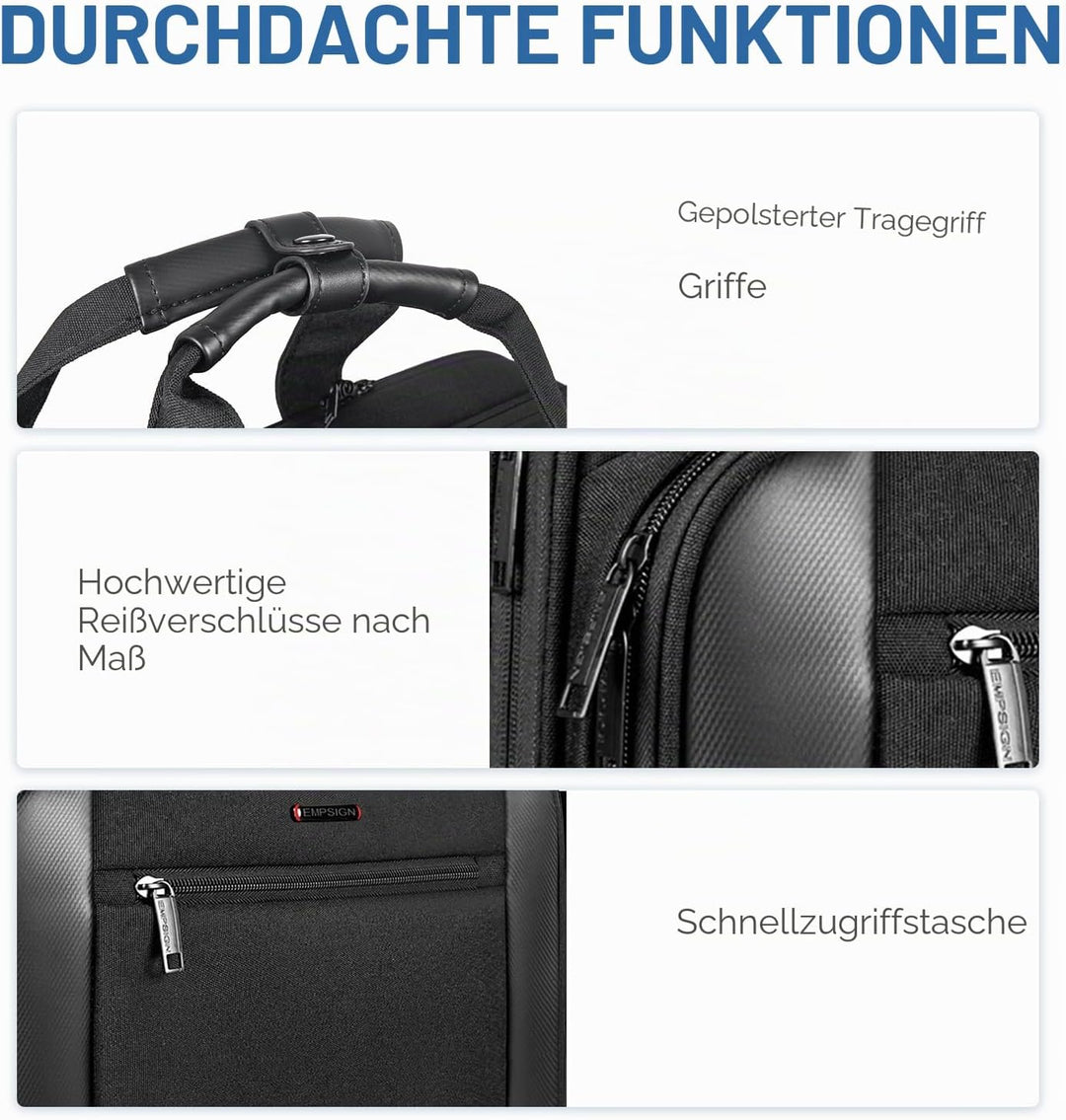 EMPSIGN Business Trolley Laptoptasche mit Rollen, Rolling Laptop Case mit Rädern bis zu 17,3 Zoll La