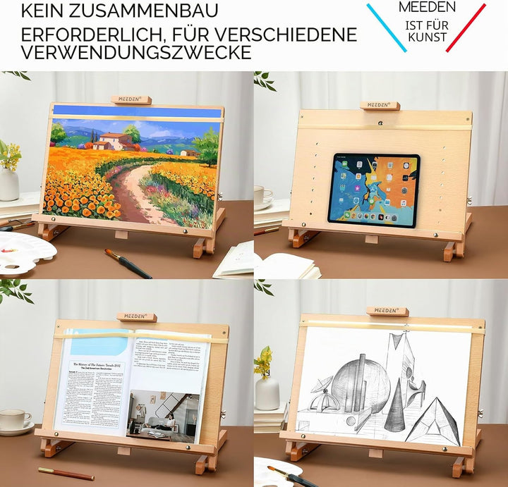 MEEDEN Grosses Zeichenbrett Staffelei, massives Buchenholz, H-Rahmen, verstellbare Staffelei für Kün