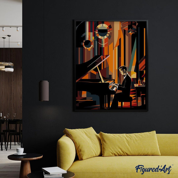 Figured'Art Malen Nach Zahlen Erwachsene Mit Rahmen Art-Deco-Mann am Klavier - Paint by Numbers Bast