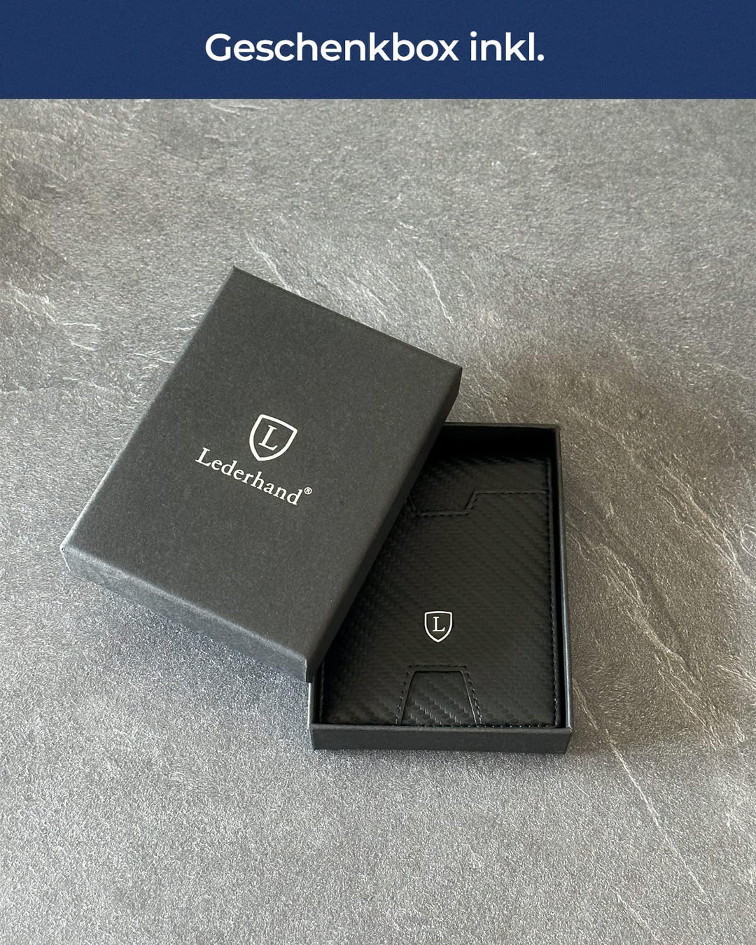 Lederhand® iSlim XL - Carbon Leder Geldbeutel mit Geldklammer und Münzfach, 13 Kartenfach + 1 Sichtf