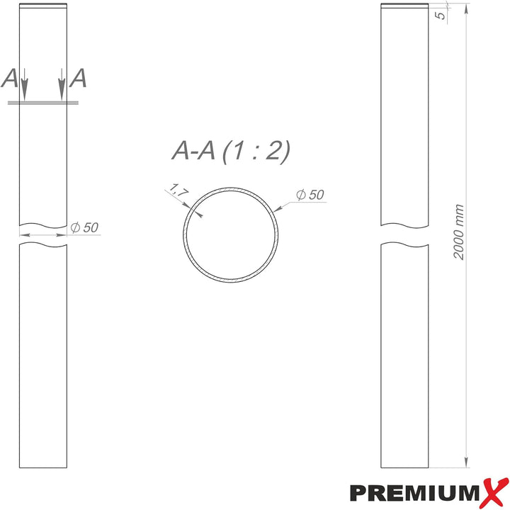 Premium X Antennenmast 2m ALU Ø 50mm + Mastschelle für Ø 48-50mm + Mastfuss von 20 bis 60mm