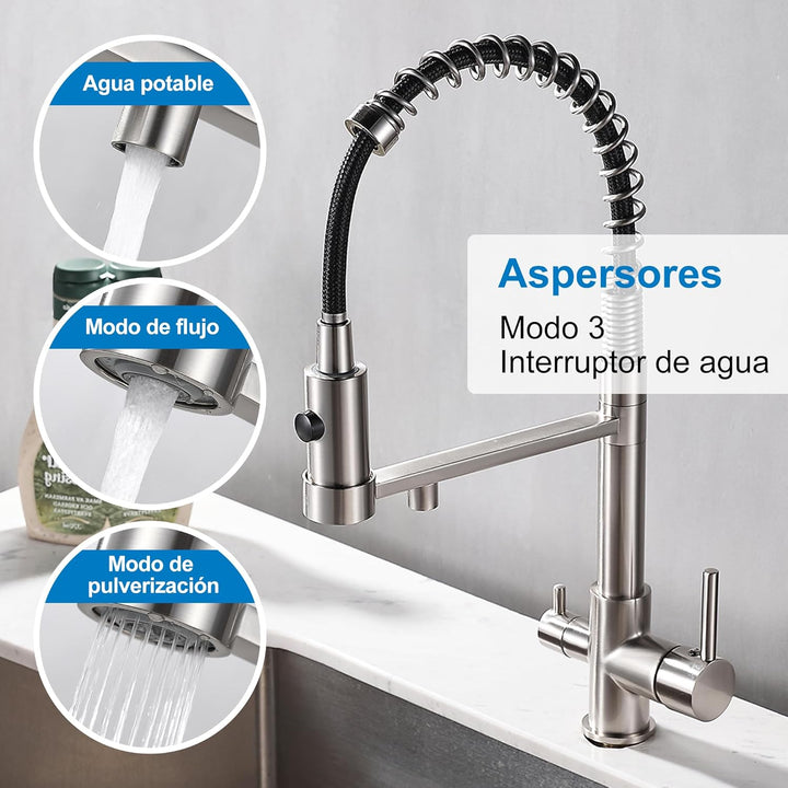 Trinkwasser Küchenhahn Pull Down Sprayer 2 Griff 3 in 1 Wasserfilter Reiniger Wasserhähne Frühling B