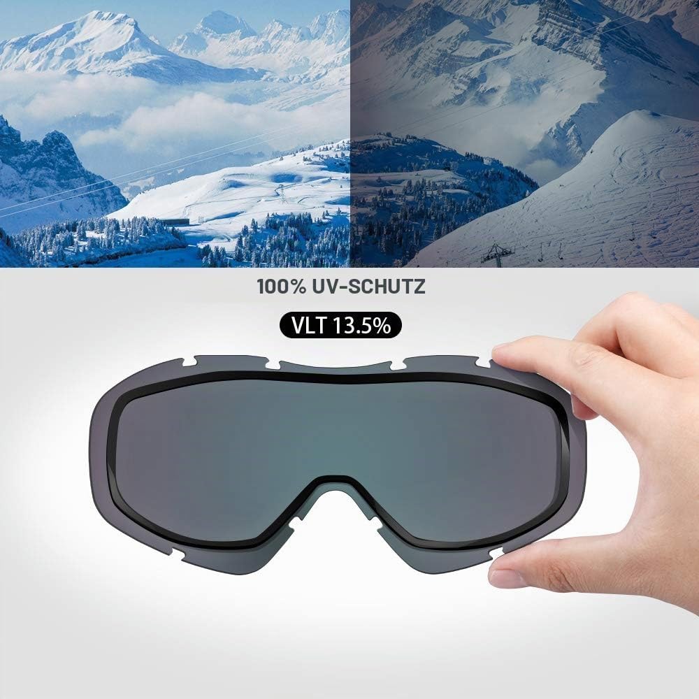 OutdoorMaster Unisex Skibrille OTG für Damen und Herren, Snowboard Brille Schneebrille 100% UV-Schut