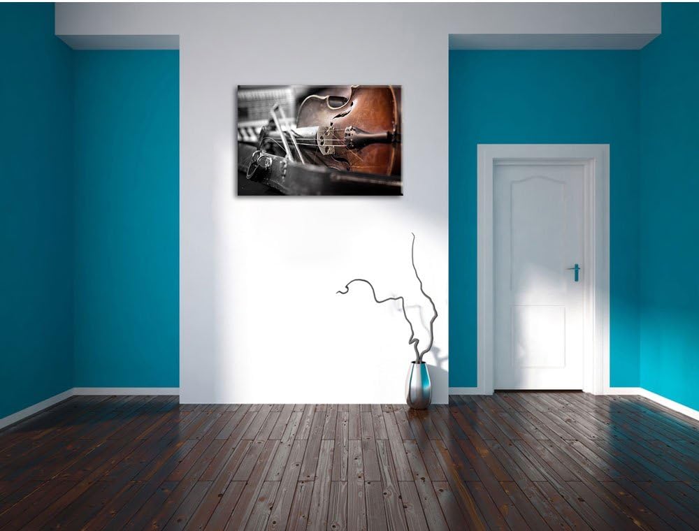 Alte Violine Schwarz/Weiss, Format: 100x70 auf Leinwand, XXL riesige Bilder fertig gerahmt mit Keilr