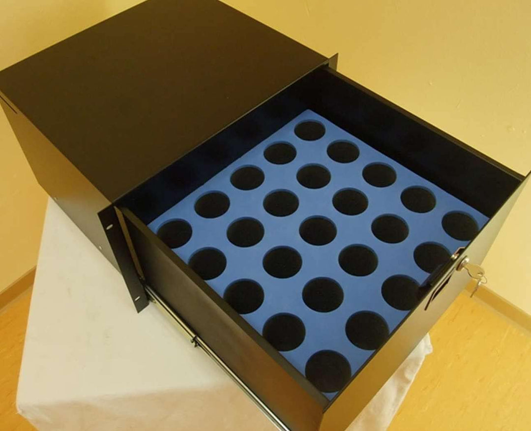 Adam Hall 87406MI Mikrofoneinsatz Schaumstoffeinsatz für 25 Mirkrofone für 6 HE Rackschublade Schaum