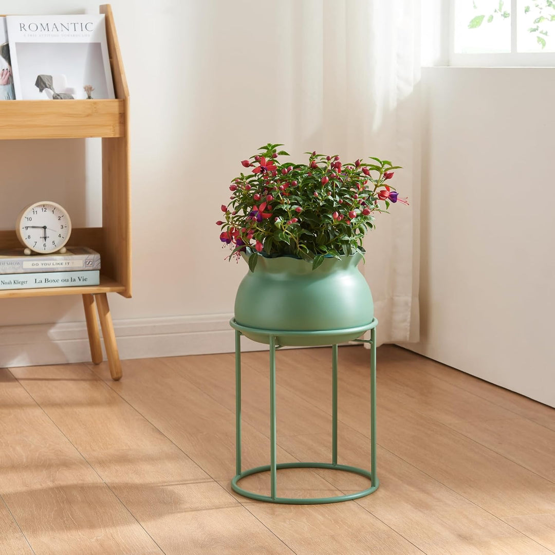 [en.casa] Blumenständer Assen Pflanzenständer mit Blumentopf Metall Grün Pflanzenregal 38 x 23,5 cm