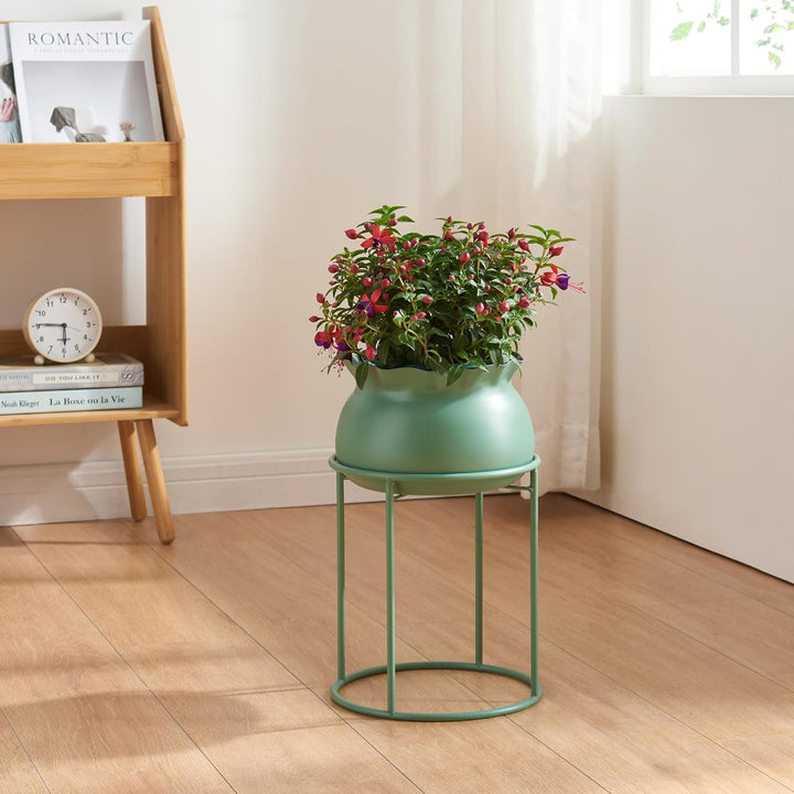 [en.casa] Blumenständer Assen Pflanzenständer mit Blumentopf Metall Grün Pflanzenregal 38 x 23,5 cm