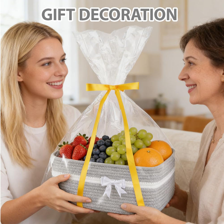 Geschenkkorb Leer Gross, 34x25x15 cm Aufbewahrungskorb mit Geschenktüten & Geschenkschleife, Präsent