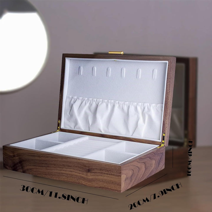 Schmuckkasten – Handgefertigtes Massivholz Retro Schmuck Box mit Schubladen Samt Innenfutter, Armbän